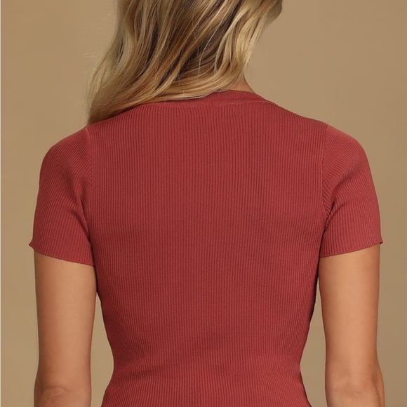 Max Rust Red Ribbed Cropped Sweater Top - Picture 3 of 4